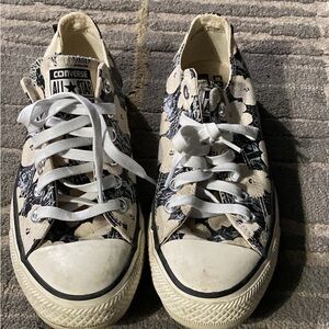 Converse Low Top Sneakers - Black & Cream Floral Print Andy Warhol Collab